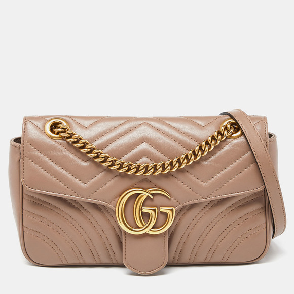 Gucci Handbags - GUCCI Beige Matelasse Leather Small GG Marmont Shoulder Bag